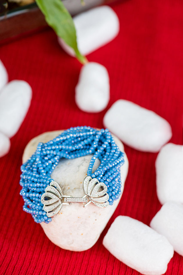 Blue Crystals With American Diamond Studded Lock Bracelet