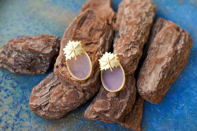 Gold plated earrings with purple glass work (RUI Collection)