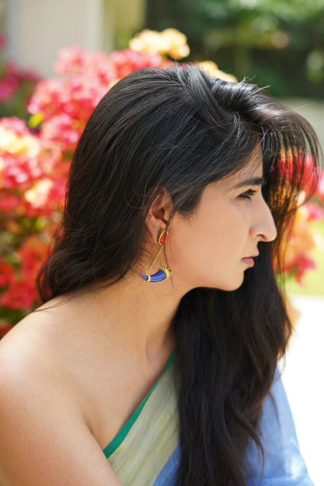 Gold plated earrings with Lapiz Lazuli and Coral stones (RUI Collection)