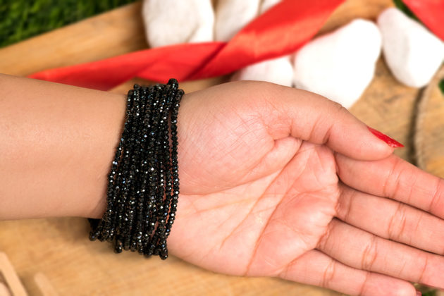 Black Crystals With American Diamond Studded Lock Bracelet