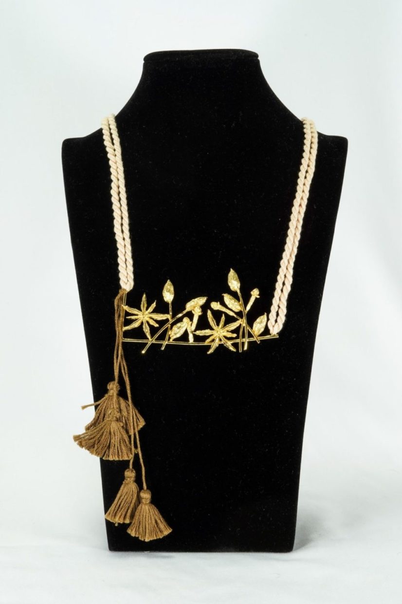 Spices Inspired Gold Plated pendant paired with brown Satin rope (Ananya Collection)