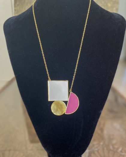 Dainty Gold plated chain with Pink and White Enamel work